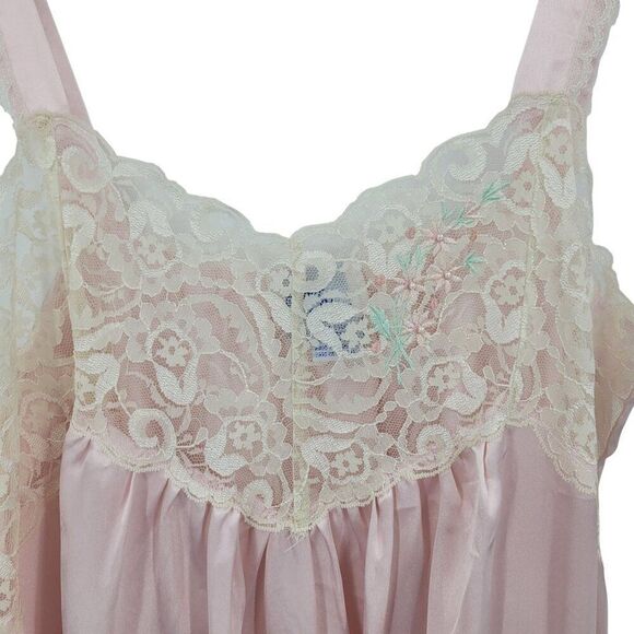 Vintage Sugar Plum Pastel Pink Nightgown Lace Trim Maxi Sz M Feminine Flowy - Picture 2 of 9